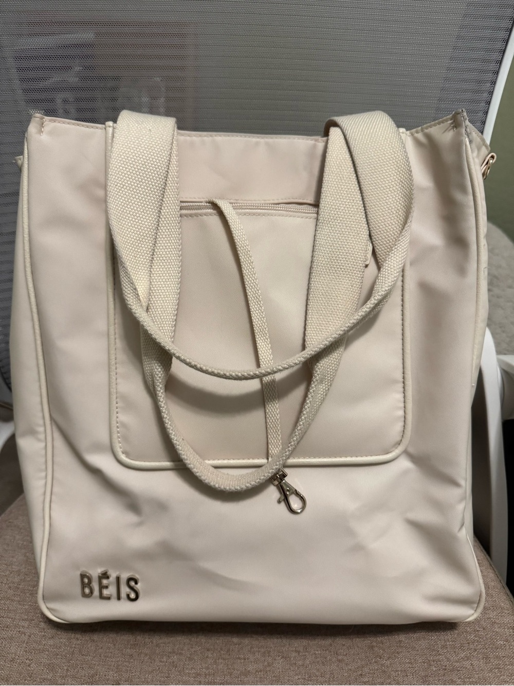 BEIS Cream/Off-White Tote with Front Zip Pocket